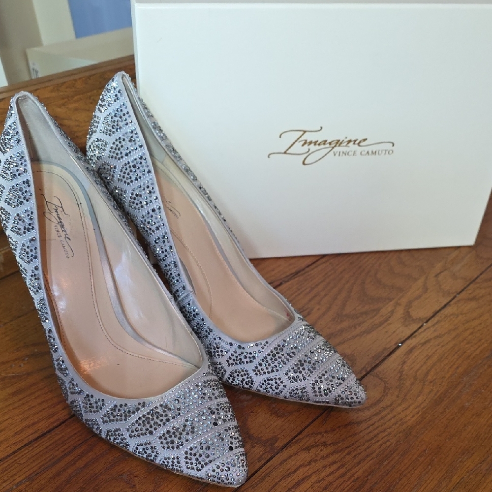 Vince Camuto Shimmering Silver Patterned Heels